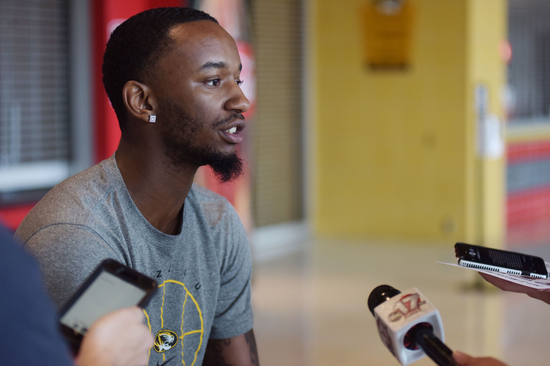 Amari Davis talks to the media